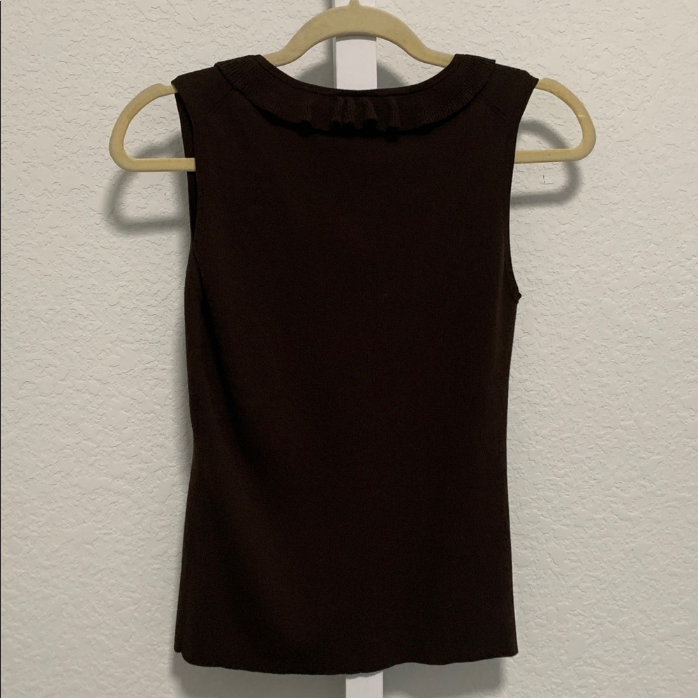 Y2K Ann Taylor Loft Dark Brown Ruffle Trim Ribbed Tank Top - Picture 4 of 7